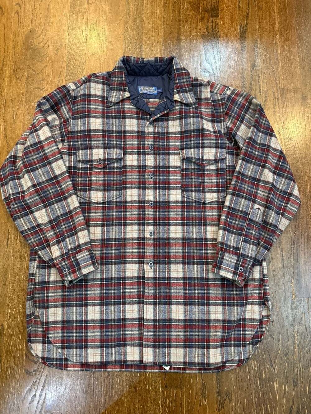 Pendleton Wool Flannel Shirt, Red, Blue, and White Plaid, Size XL Long